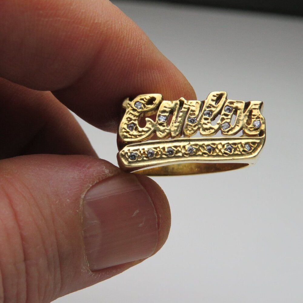 14k Gold Diamond Name Ring CARLOS Hand Made